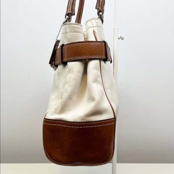 RESERVED! Coach Hampton White Brown Leather Satchel Shoulder Bag F11200 - Picture 6 of 16